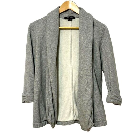Theory Ashbey Growing Open Front Cardigan Sweater Light Gray - Picture 2 of 8